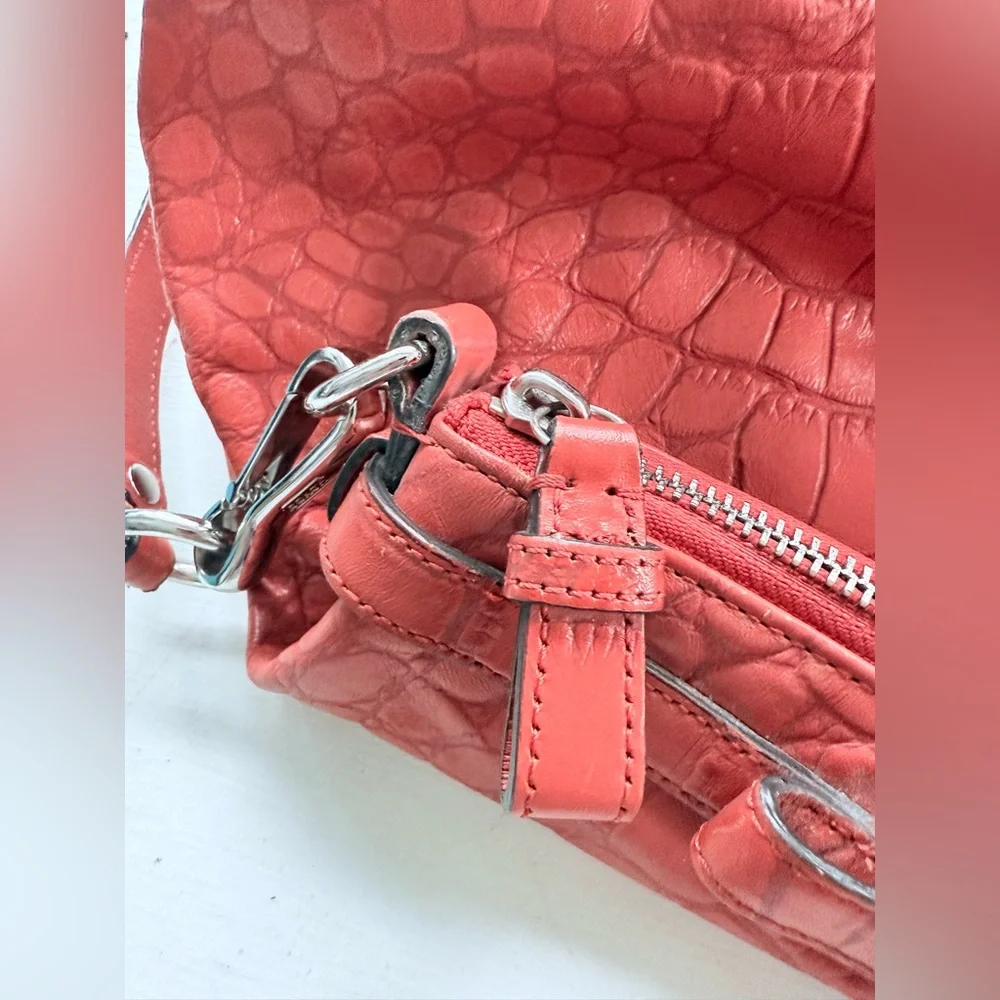 COACH Madison Crocodile Embossed Lindsey Satchel Coral Leather